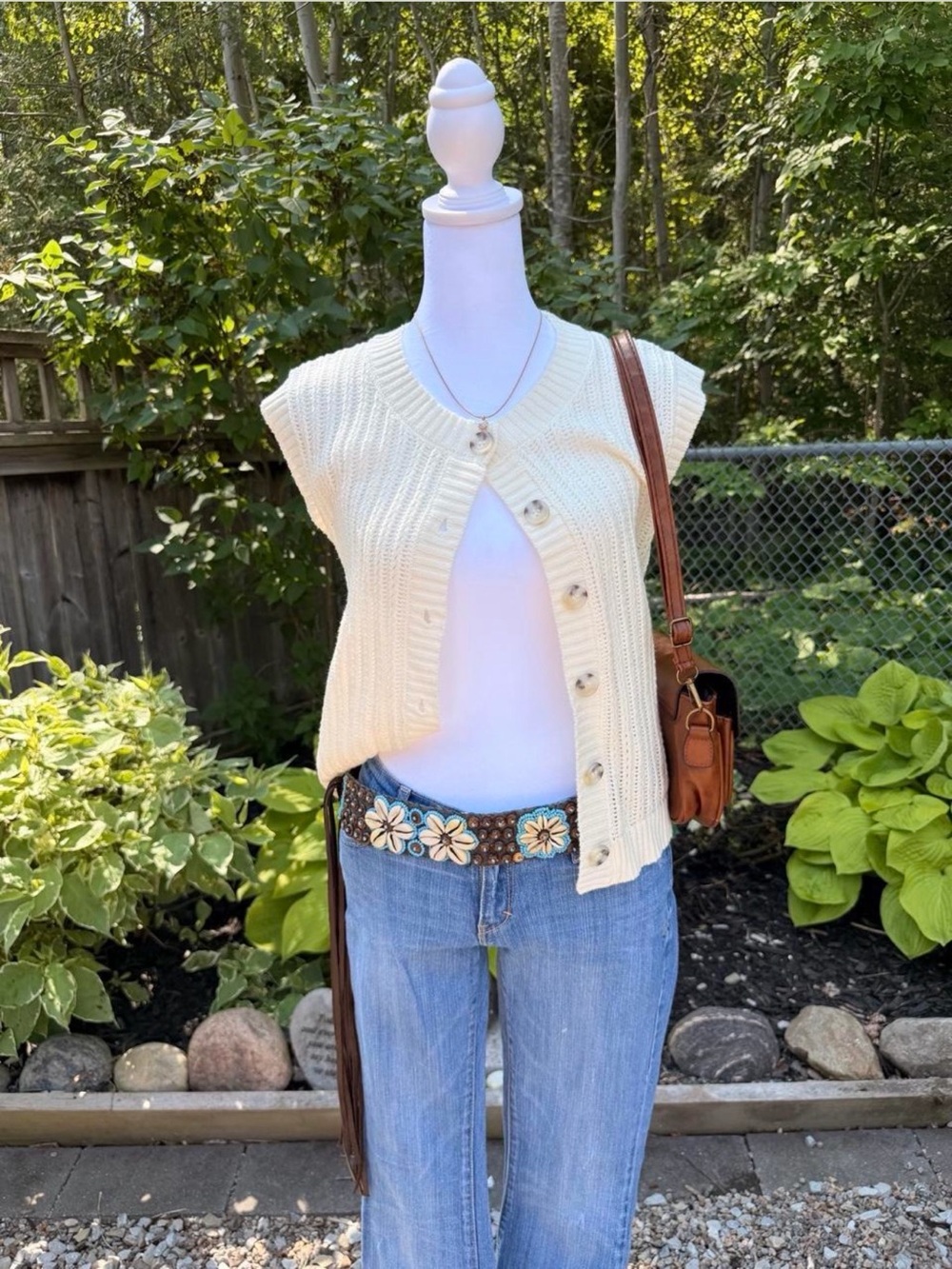 Wild Skye Sleeveless Cream Button-Front Knit Cardigan Vest